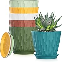 Vista 17 de Macetas SQKH de 4 pulgadas, juego de 6 macetas de interior, macetas con agujeros de drenaje y bandejas para orquídeas, violetas, suculentas, hierbas