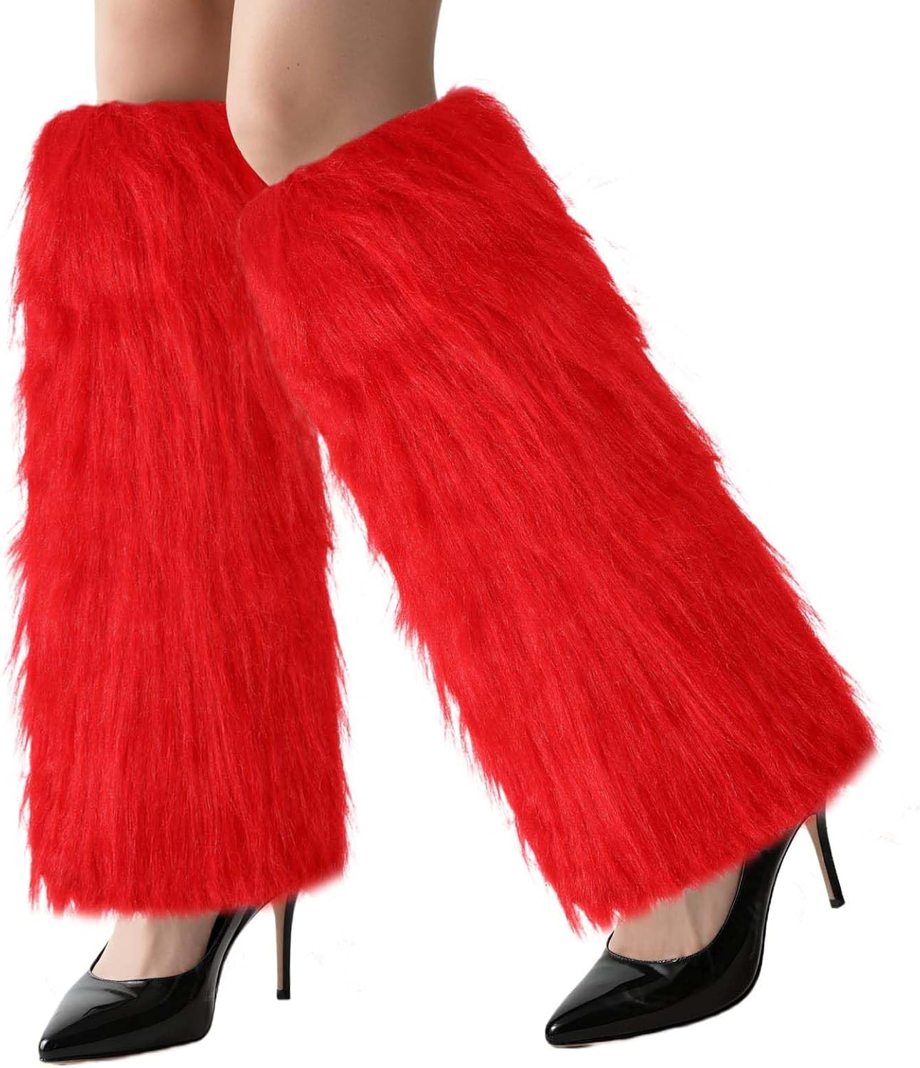 ZWRXW Women Faux Fur Fluffy Leg Warmers Winter Long Foot Cuff Fuzzy Long Boot Covers Furry Boot Socks Christmas Party Costume