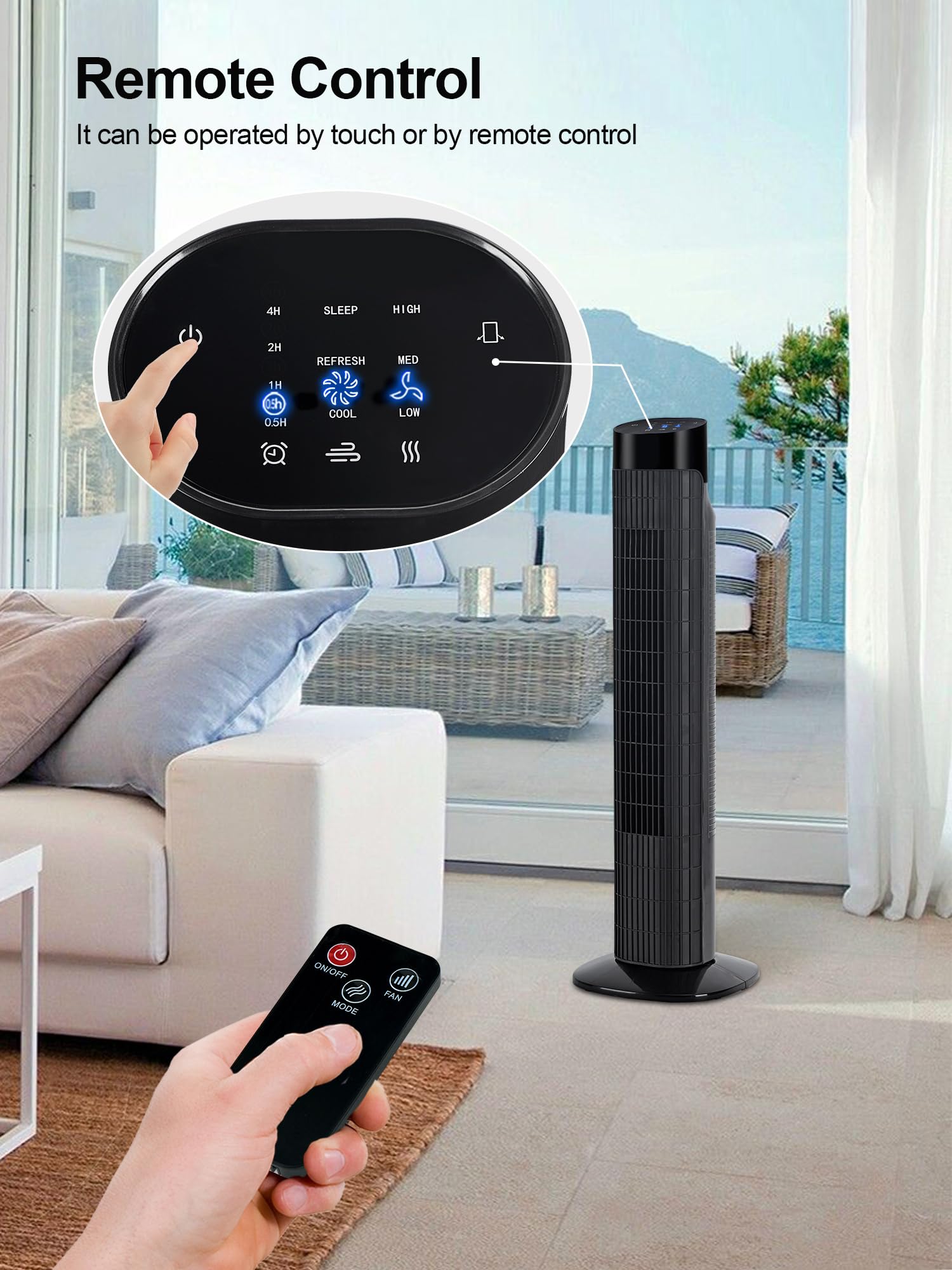 Uthfy Tower Fan for Bedroom,Fans That Blow Cold Air,80° Oscillating Fan with Remote,7.5H Timer,3 Speeds,Standing Fan Bladeless Fan Cooling Fan for Room Office 32 Inch