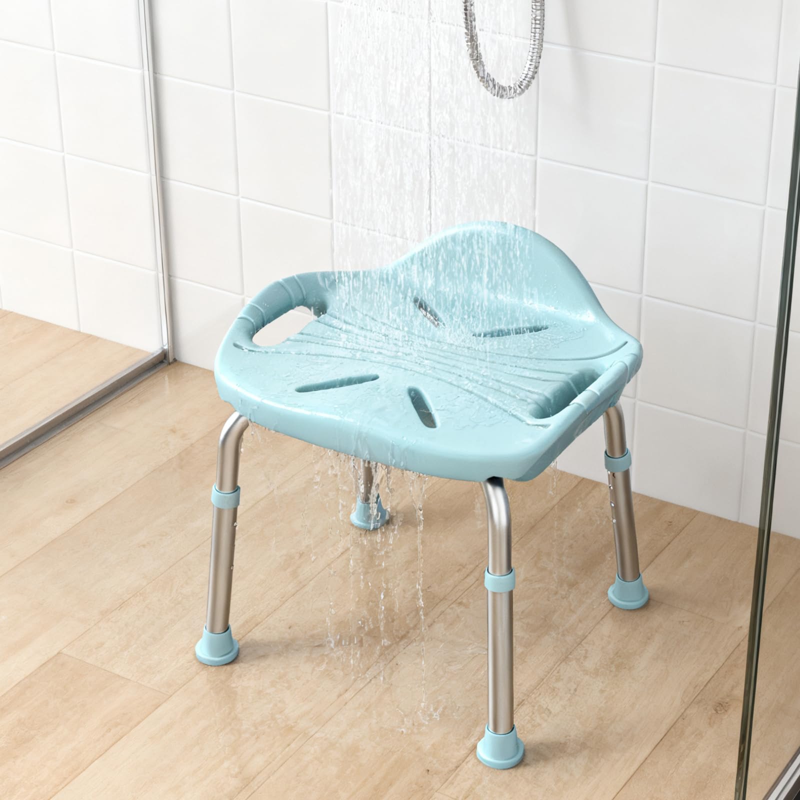 Taboret prysznicowy dla seniorów, obciążenie 150 kg, lekki aluminiowy taboret łazienkowy z regulacją wysokości, krzesło prysznicowe z antypoślizgowymi gumowymi nóżkami, małe oparcie i