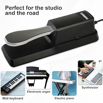 Sustain Pedal for Keyboard Universal, Premium Sustain Pedal, Piano Pedal for Keyboard with Polarity Switch for MIDI Keyboards, Digital Pianos, Yamaha, Casio and More, 1/4'' Input Plug by karmiero