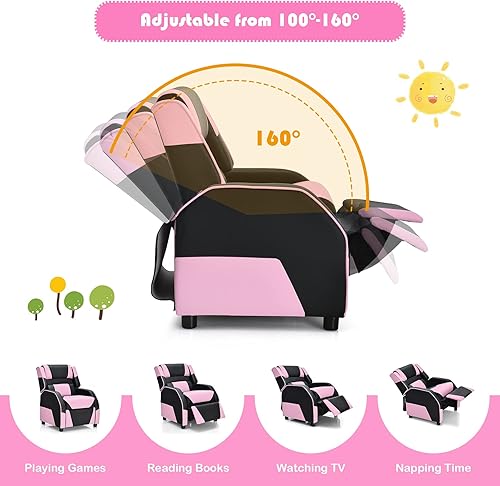 Miniatura 13 de Costzon Silla reclinable para niños, silla reclinable para juegos con reposapiés, reposacabezas y soporte lumbar, silla ergonómica de cuero para