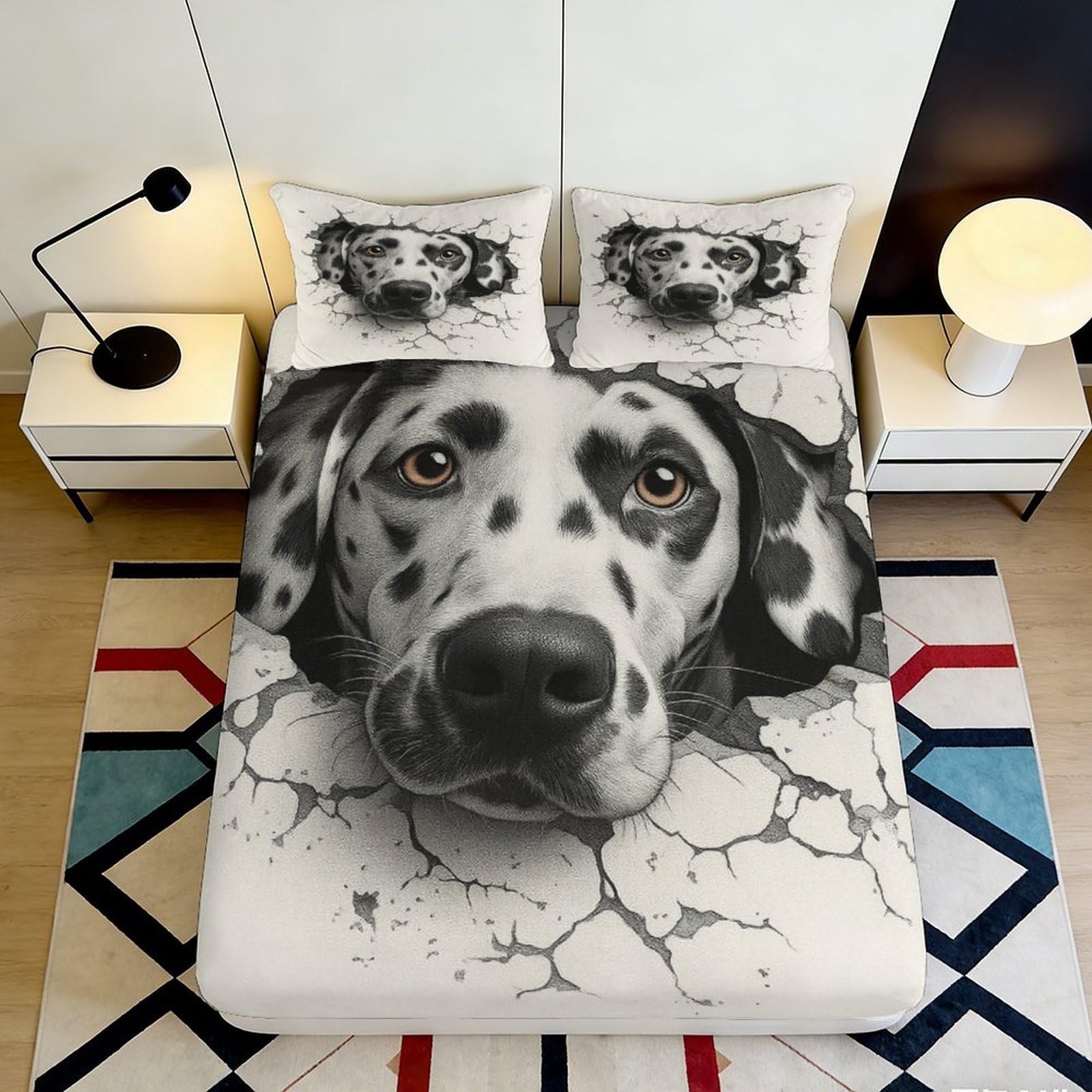 Jqzkxnhpbr Style-4 3D Printed Dalmatian Dog Fitted Sheet Microfiber Soft Breathable Cracked Earth Mattress Cover For Bedroom Decor 90X200x25cm