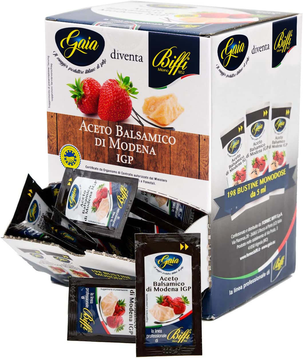 Gaia - New Linea Professionale Biffi - Aceto Balsamico di Modena IGP - 198 Bustine Monodose da 5 ml - Ristorazione, Catering, Maxi Formato, Condimenti