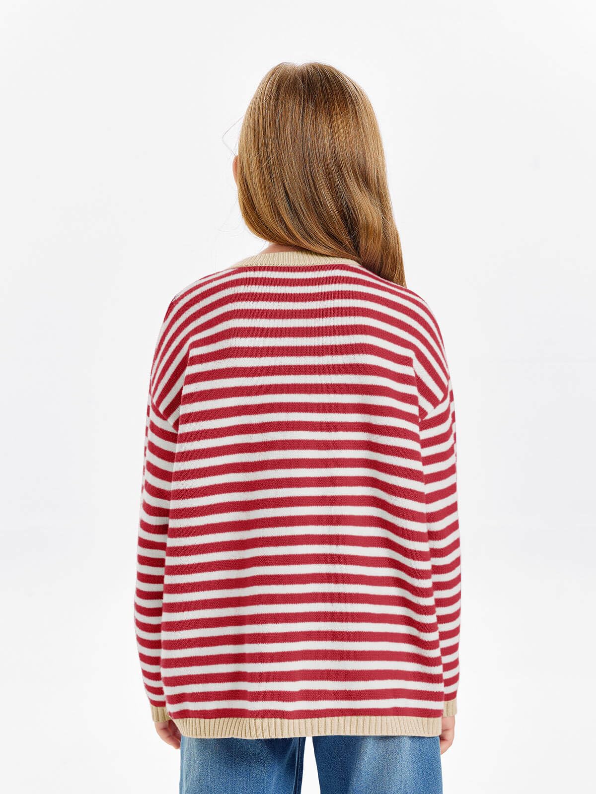 Haloumoning Jersey para niña a rayas, cuello redondo, jersey de punto ligero para niños, monocolor, manga larga, jersey de invierno, camiseta de invierno