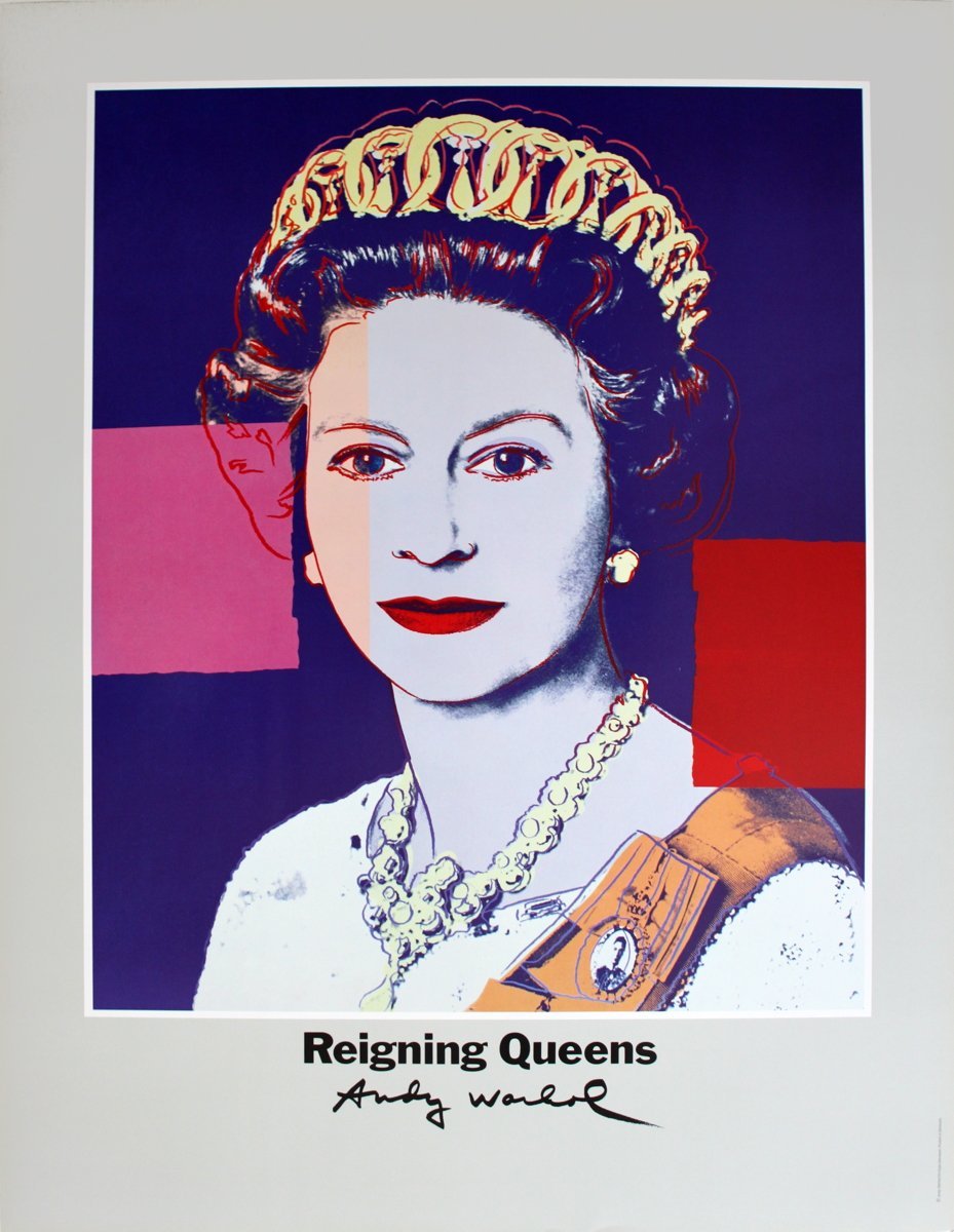 ANDY WARHOL Queen Elizabeth II of England from Reigning Queens 32.25" x 23.5" Poster 1986 Pop Art Purple Woman, Queen, E