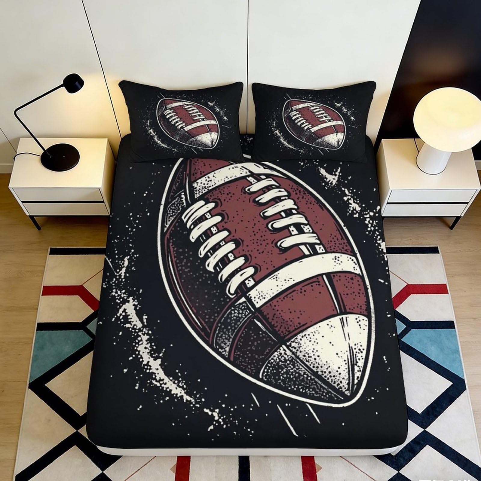 3D Printed Football Fitted Sheet for Bedroom Decor, Microfiber Soft Touch, Stylish Room Accent, Mattress Cover, Apartment Bedding, Machine Washable 90x200x25cm
