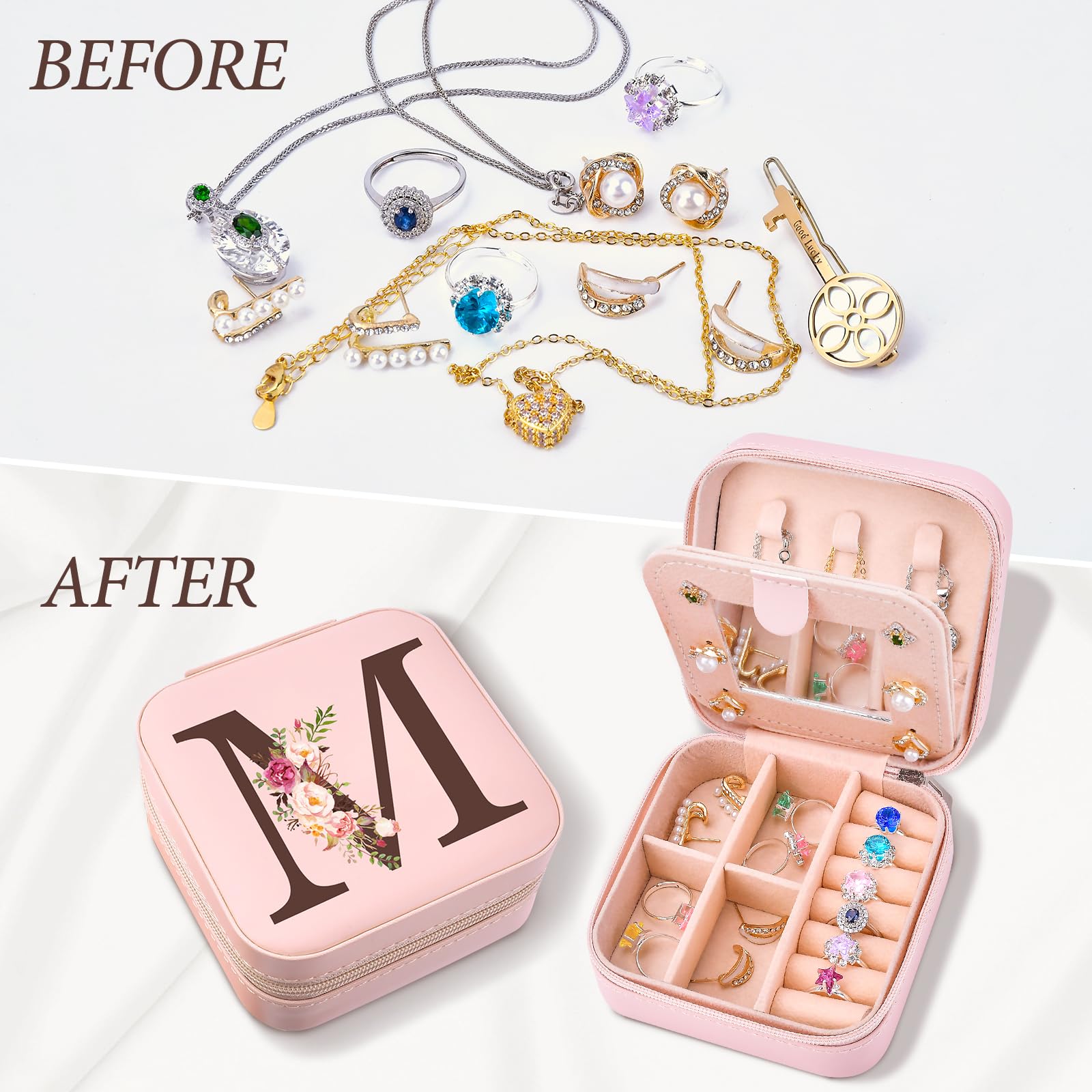 Inngeroo Personalized Graduation Gifts for Women - Customized Teacher Appreciation Gifts - Travel Jewelry Case Box Organizer for Wife Daughter Aunt Friend Grandma - Initial M