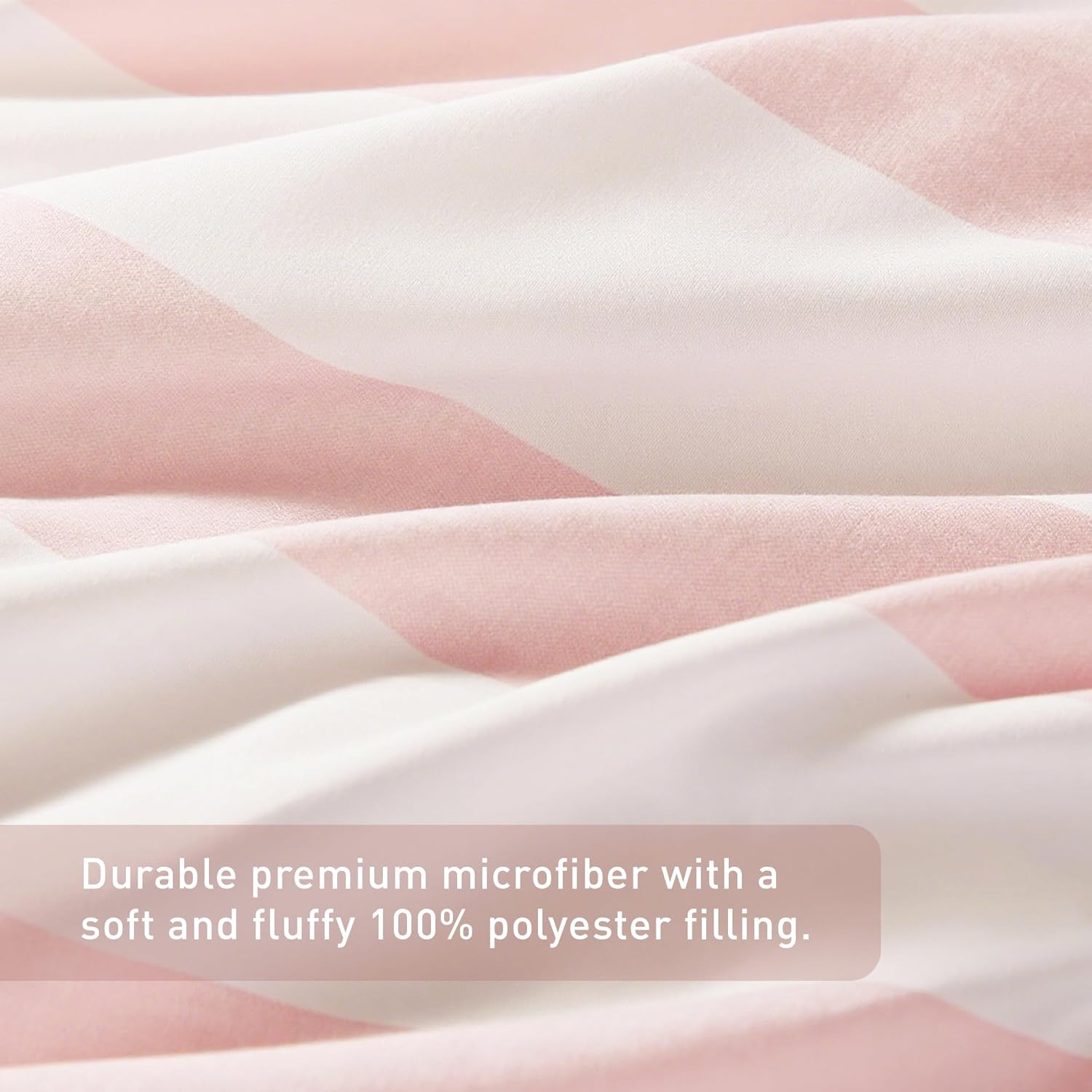 Reversible Striped Queen Comforter Set, Soft Microfiber Bedding Set with Double-Sided Stripes Design, Warm & Cozy for All-Seasons, 3-Piece Comforter and Shams Set Queen Size, Blush