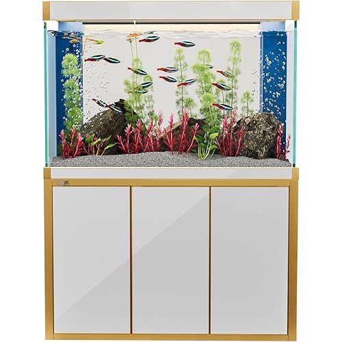 175 Gallon Aquarium Fish Tank with Upright Fishtank Stand Water Pump Freshwater Filter LED Bundle and Straight Corners Clear Glass - White with Gold Trims