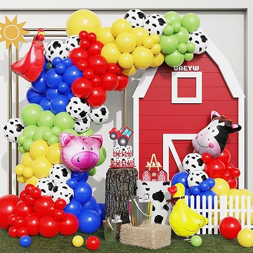 Kit de guirnalda de arco de globos de vaca de 138 piezas, decoración de fiesta de animales de granja, globos con estampado de animales rojos,