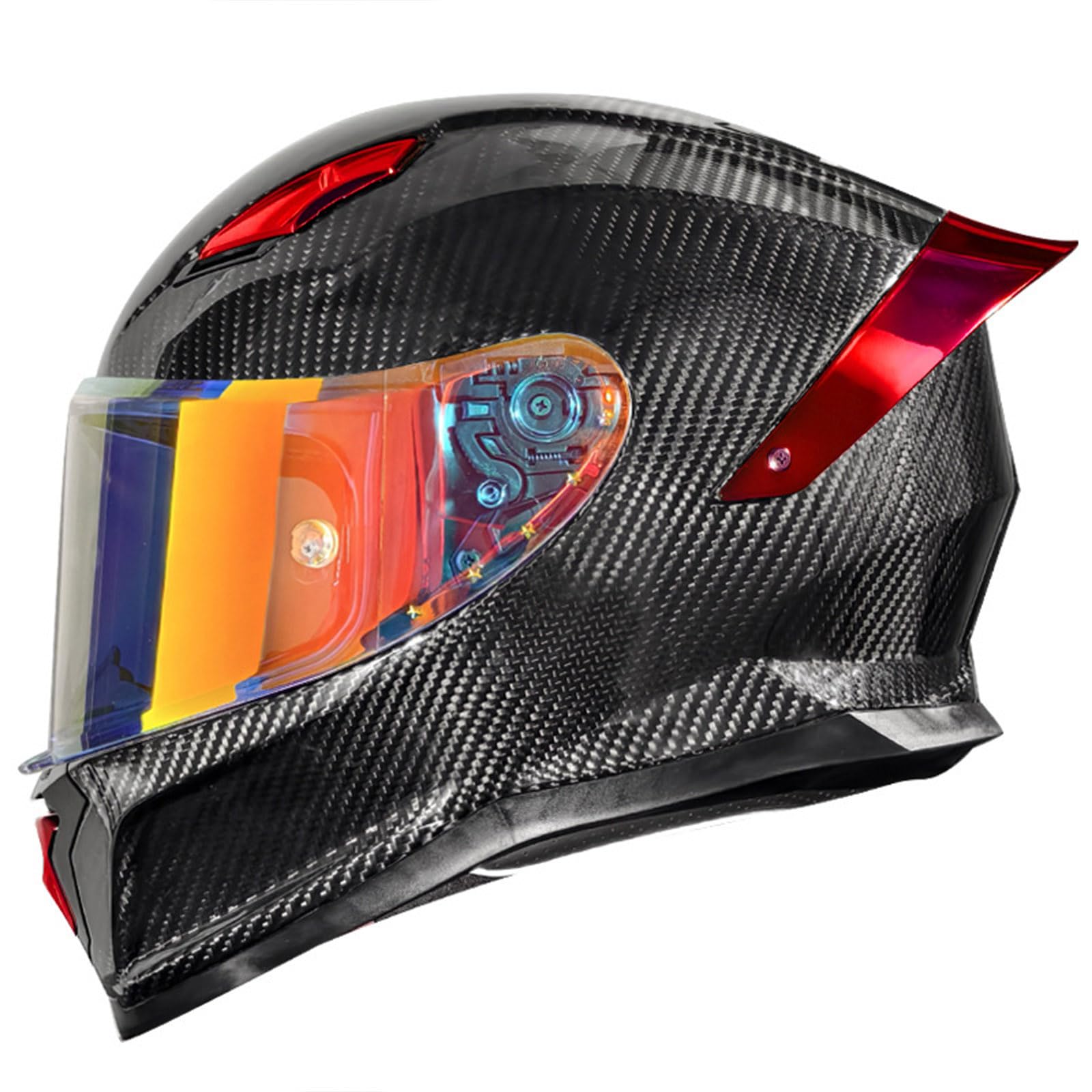 Casco Integral de Fibra de Carbono Adulto Ligero Casco de Visera Integral con alerón Moto Compatible con Deporte Moto de Calle Dot ECE Hombre Mujer Modelo