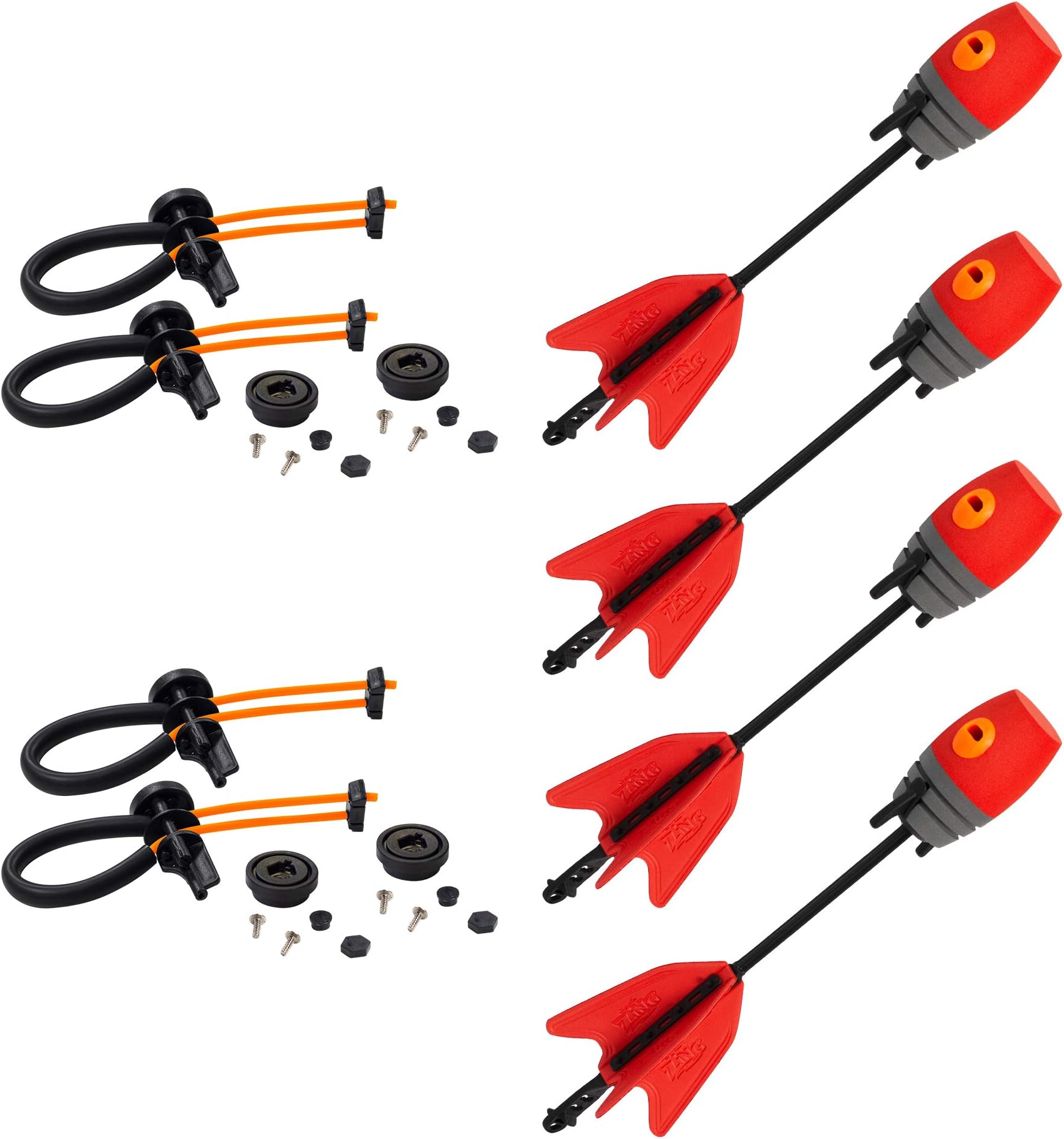 Z Tek Bow Bungee Replacements and Arrow Refill Pack - Includes 2 Orange Z Tek Bungee Sets and 4 Red Zonic Whistling Arrows, Launches up to 250 Feet