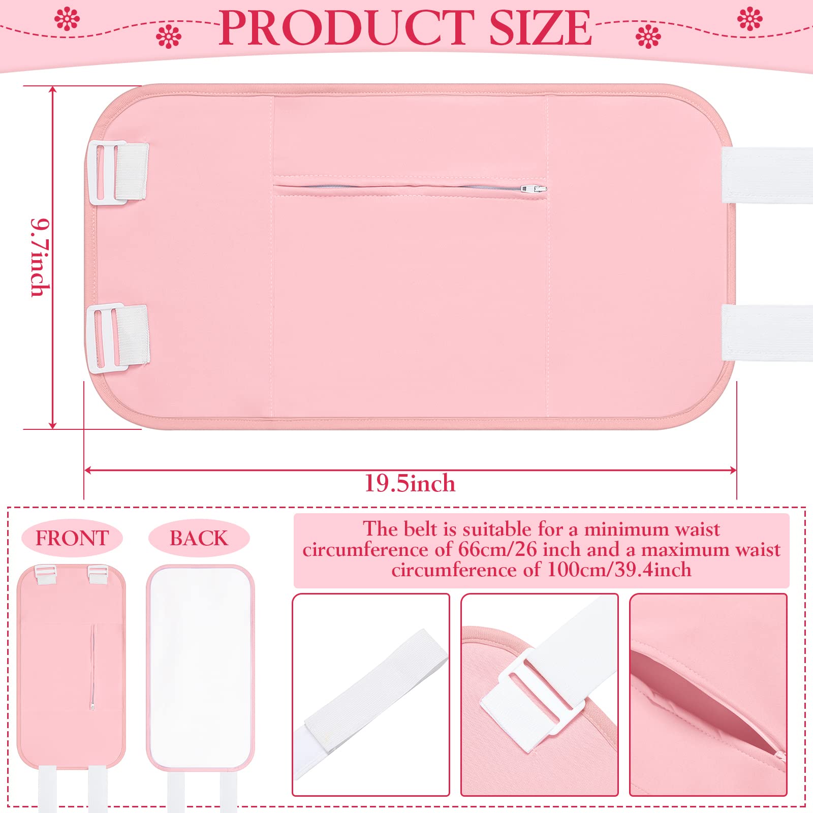 Treela 4 Pcs Castor Oil Wrap Kit Reusable Castor Oil Pack, Include 2 Waist and 2 Neck, Coconut Oil Pack with Bag Apply to Dead Sea Salt Organic for Skin Issues Eczema Liver Stress (Pink)