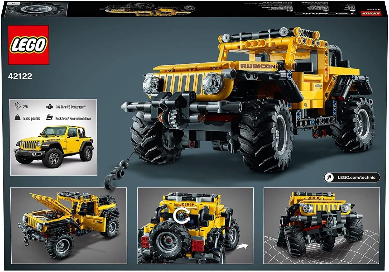 LEGO Technic Jeep Wrangler 4x4, Set con Macchina Giocattolo da Costruire, Modellino SUV Fuoristrada, Giochi per Bambini, Bambine, Ragazzi e Ragazze da 9 Anni in su, Idea Regalo di Compleanno 42122