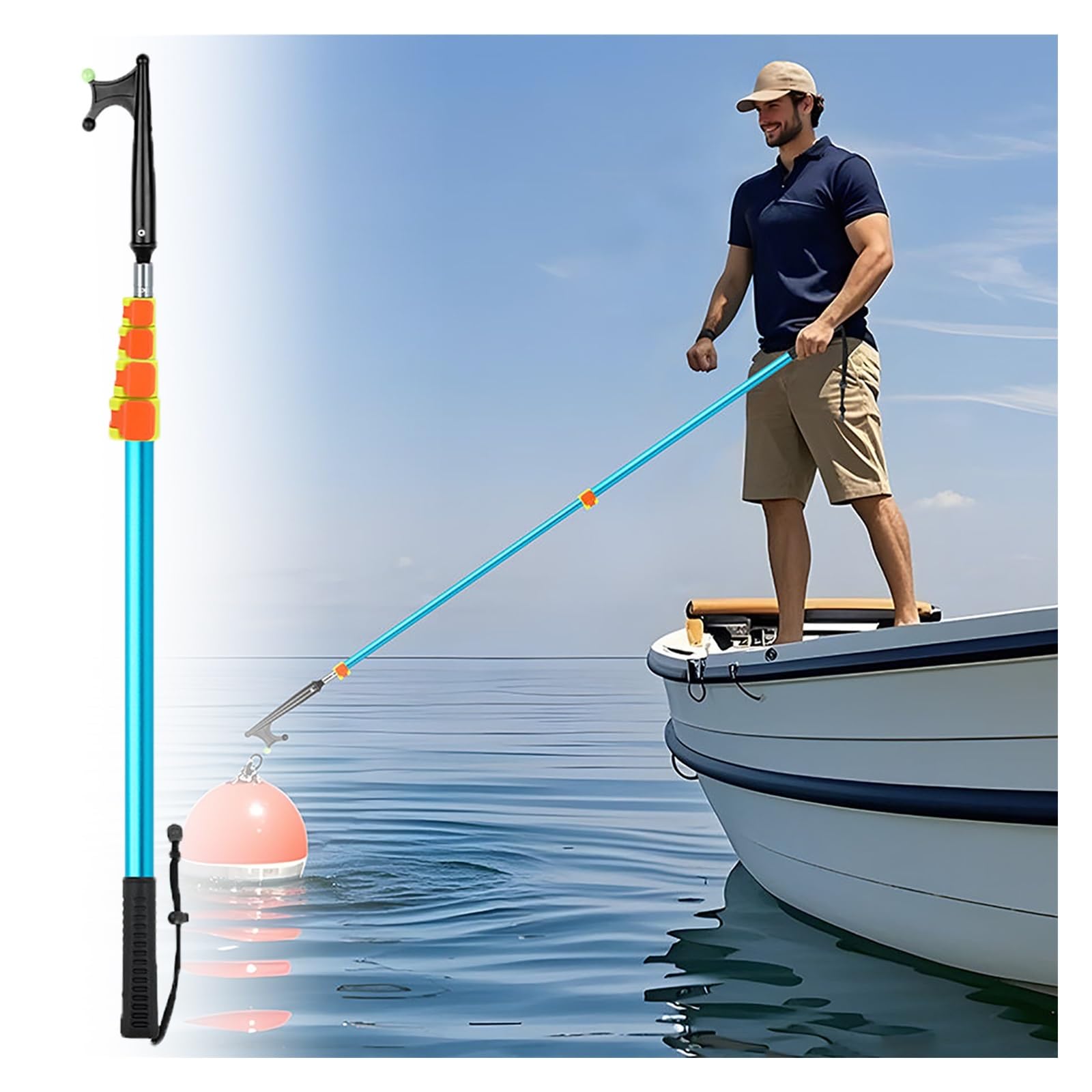 DJPHOFS Aluminum Alloy Telescopic Boat Hook Pole, Scratch-Resistant Floating & Telescoping Boat Hooks, Multi-Purpose Boating Reach Extension Pole Hook(Blue,2.4m/7.9ft)