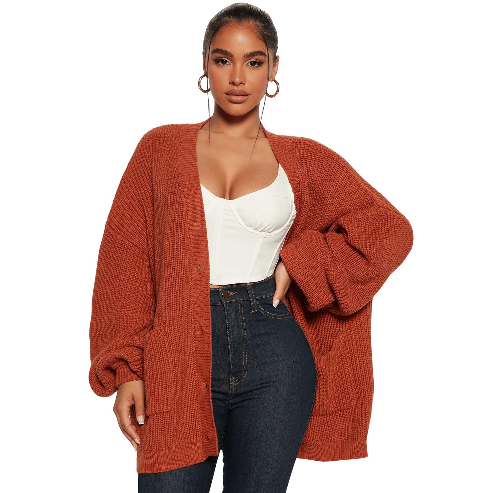 Womens Cardigan Sweaters 2025 Oversized Cardigan Sweaters Open Front V Neck Button Down Long Sleeve Coat