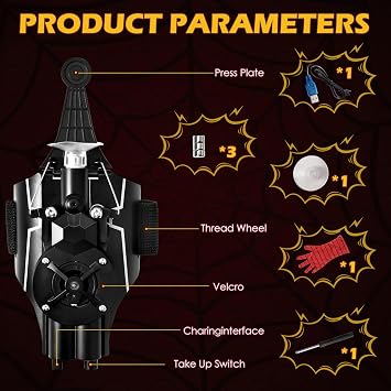 Spider Web Shooter for Kids & Men, Web Shooter Launcher String Toy, Electric Real Silk Spider Launcher with Gloves, 9.8ft Range, Movie Role Play Superhero Cosplay Funny Wrist Toys, Cool Gadgets
