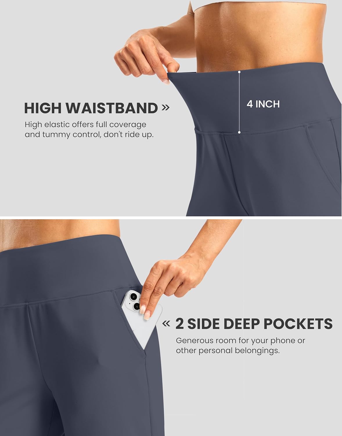 Women's Athletic Shorts with Zipper Pocket 7" High Waisted Stretchy Bermuda Shorts for Women Workout Running Casual - Image 4