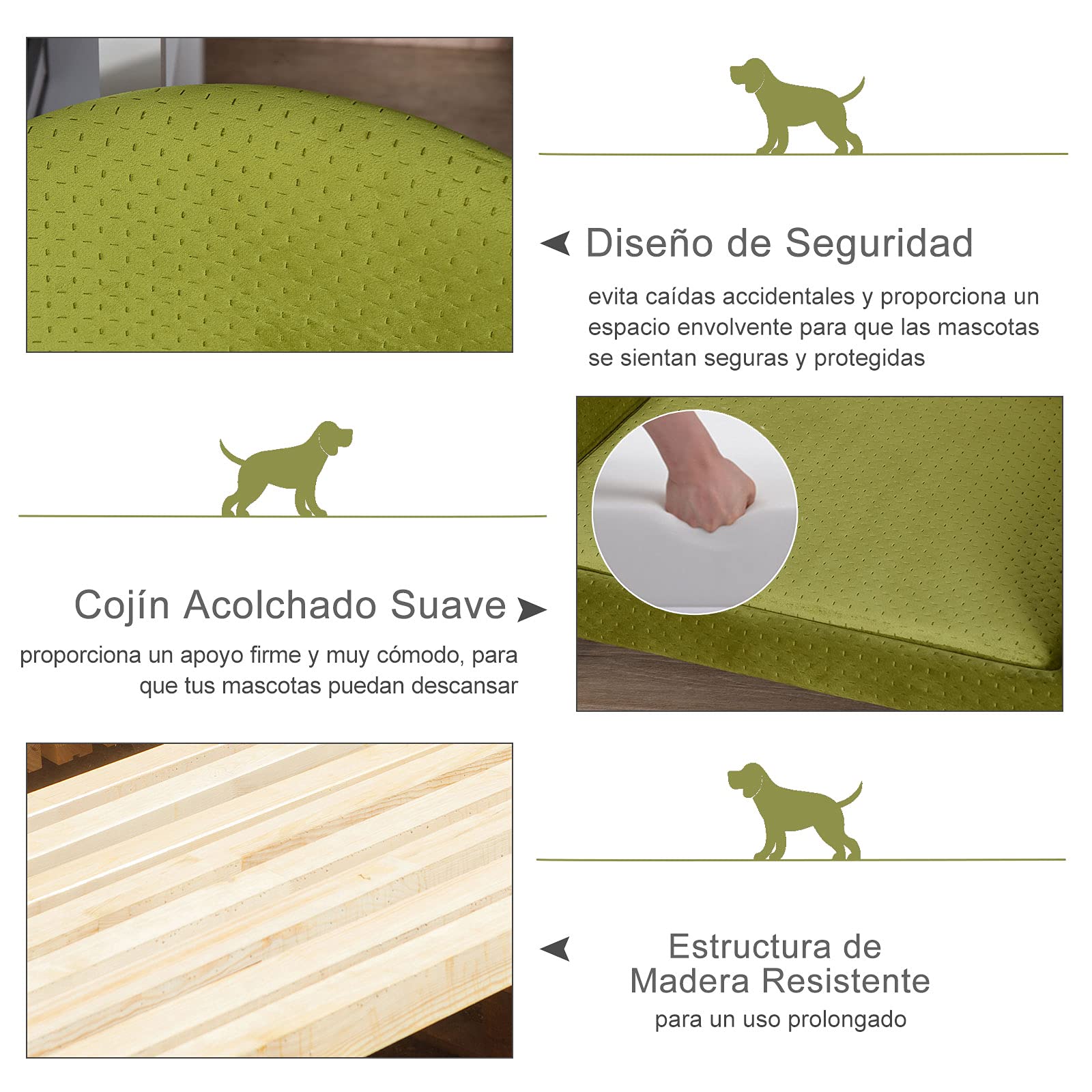 PawHut Sofá Cama para Mascotas Sofá para Perros Gatos con Cojín Acolchado Extraíble Patas de Madera 73 x 58 x 37 cm Terciopelo Latón