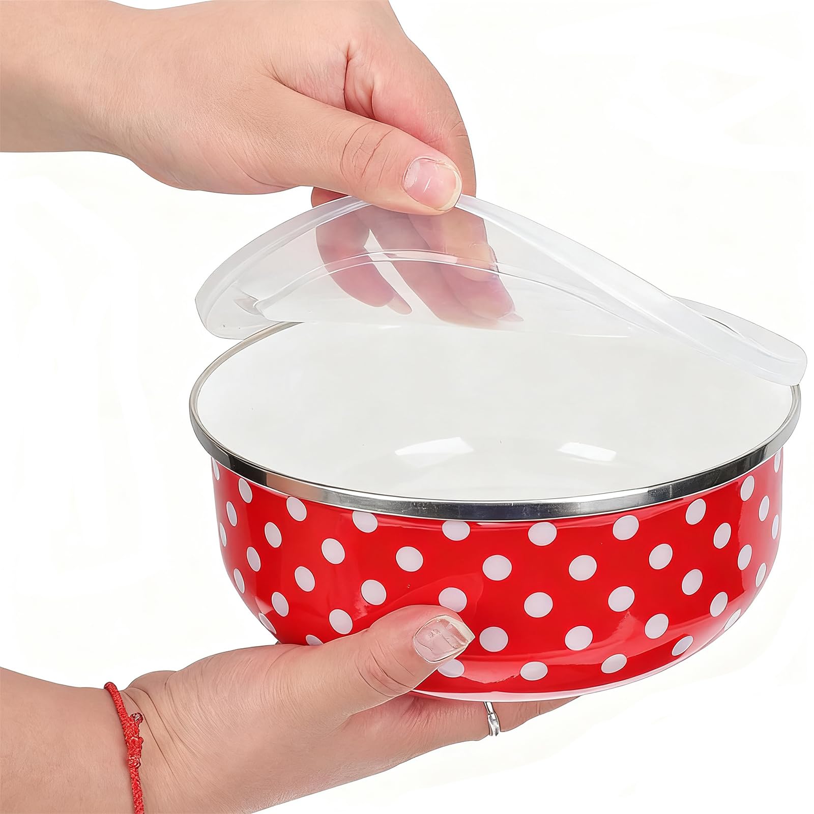 Ciotole Smalto con Coperchio, Ciotola per con Ciotola Smaltata, Scodelle Smaltate, 5 Pezzi di Pasta per Zuppa, Robusto e Resistente, Applicazioni Versatili, Adatto per La Casa e il Campeggio