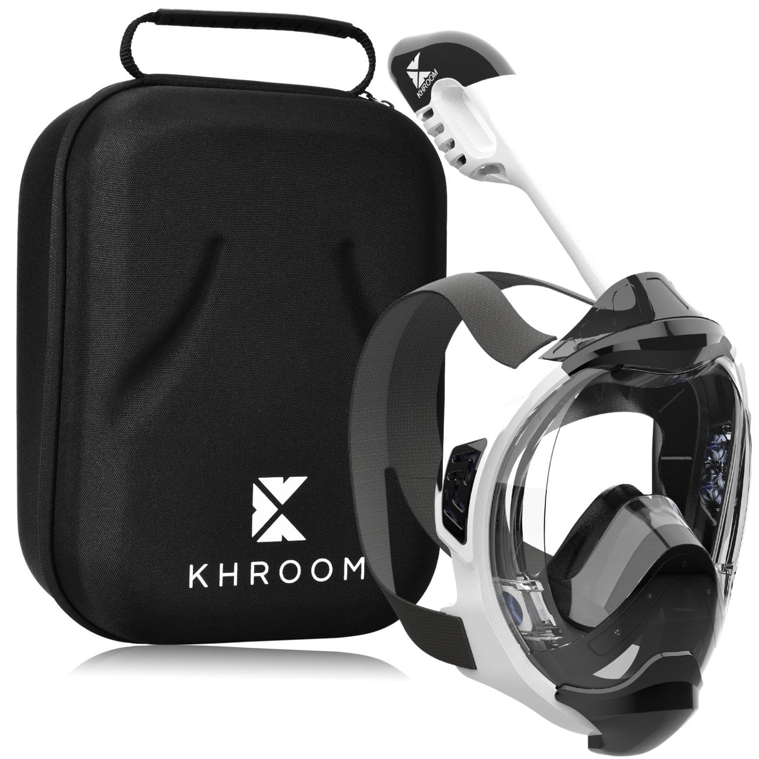 Khroom Full Face Snorkel Mask Adults and Kids 3 + | Certified CO2 Safe | Alternative to Snorkel Set | Snorkelling Equipment - Seaview Y (S/M White + case)