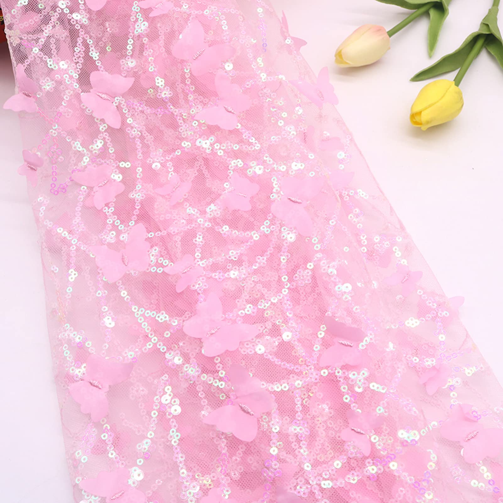 Appliques de fleurs et papillon en maille pailletée pour customiser - 2
