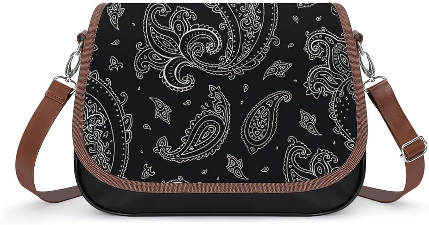Black Paisley_63108452Women's Faux Leather Crossbody Bag, Waterproof Wrinkle-Resistant Shoulder Bag with Detachable Strap, Large Capacity Casual Handbag, Fashion Daily Purse for Shopping Work Dating,