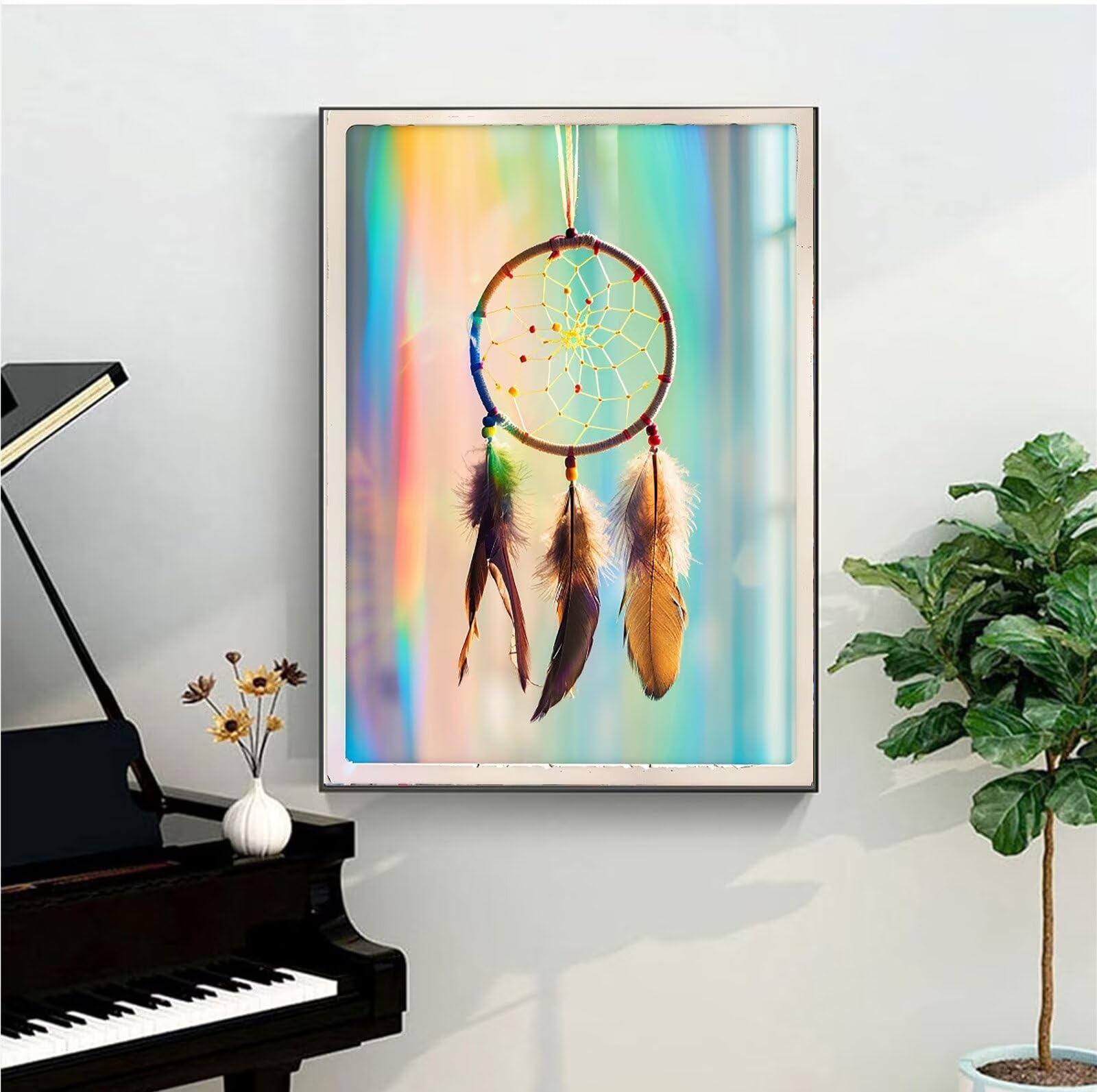 Peepezo DIY Malen nach Zahlen Erwachsene Traumfänger Erwachsene Malen nach Zahlen Kits auf Leinwand Feder Malen nach Zahlen Kunsthandwerk Geschenk für Home Wall Deco 60x80cm (mit Rahmen)