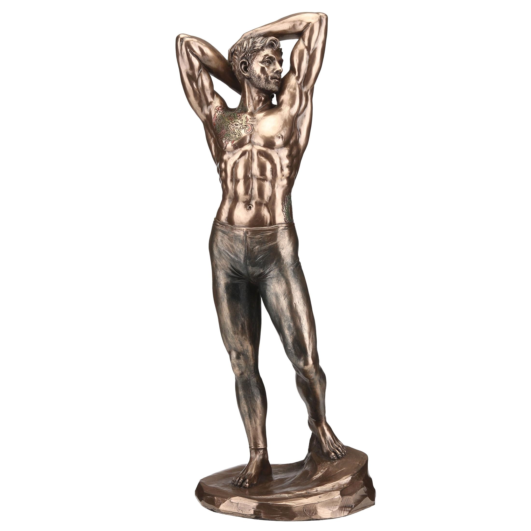 Escultura masculina tatuada Veronese Design en bronce fundido en frio para decoracion de lujo