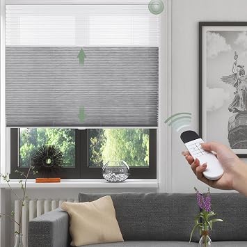Zshine Motorized Day Night Dual Cellular Shades Honeycomb 38mm Fabric Window Shades Customize (Blackout 93023C Grey)