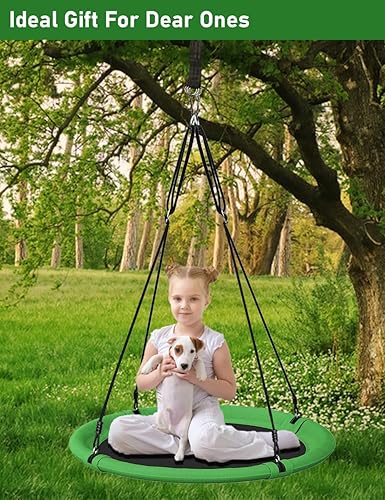 Miniatura 7 de Juego de columpio de árbol de platillo de 40 pulgadas de diámetro para niños y adultos, asiento de columpio volador ajustable para patio trasero o