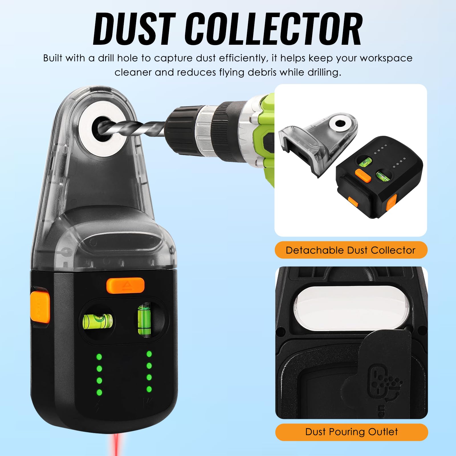 Herramienta niveladora láser, nivel de pared 4 en 1 con láser de línea/colector de polvo de taladro/ventosa electrónica al vacío y soporte de pared, nivel recargable para colgar fotos, construcción de
