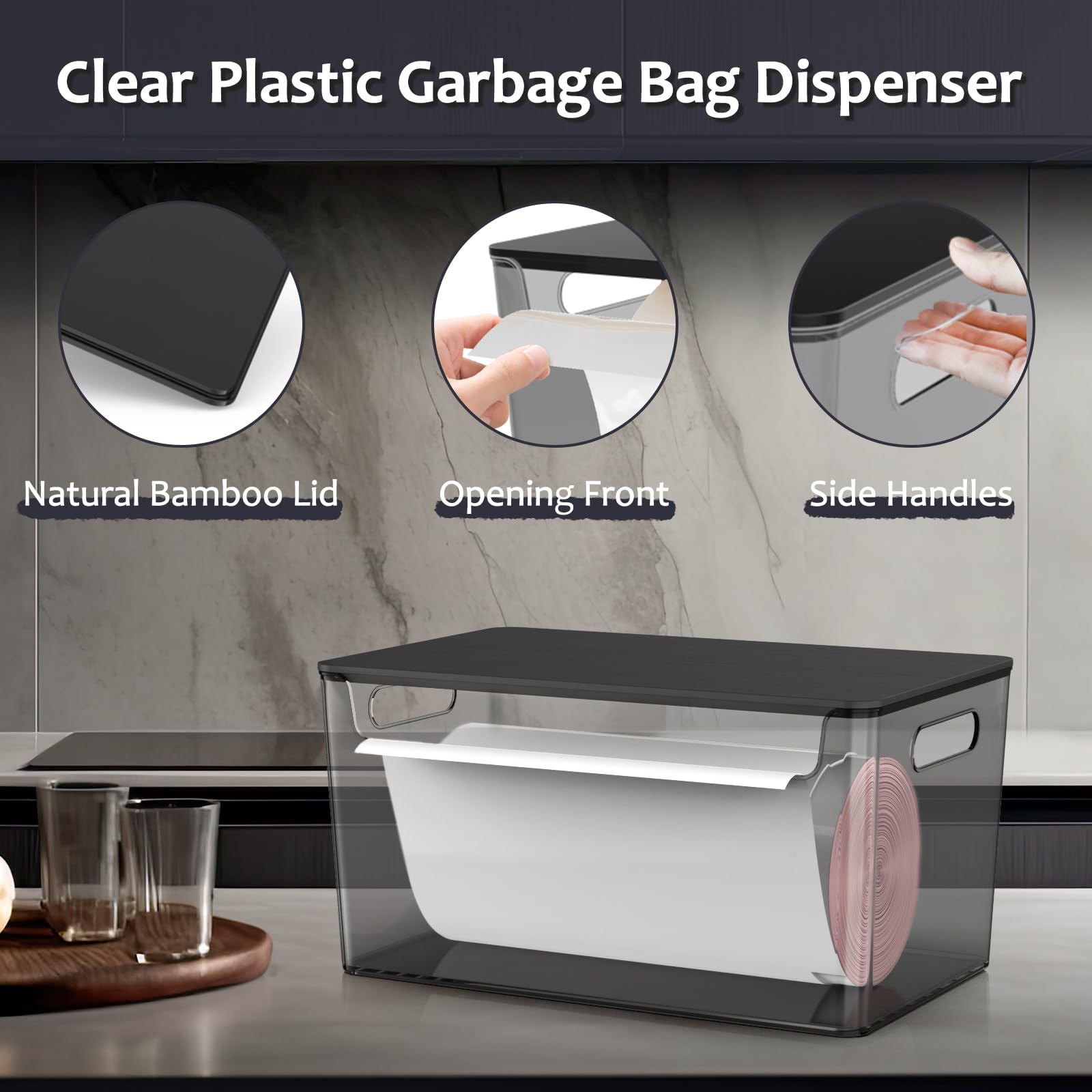 COAZEX Paquete de 2 soportes apilables para bolsas de basura debajo del fregadero, dispensador de bolsas de basura de plástico con tapa, dispensador de bolsas de basura para cocina, despensa,