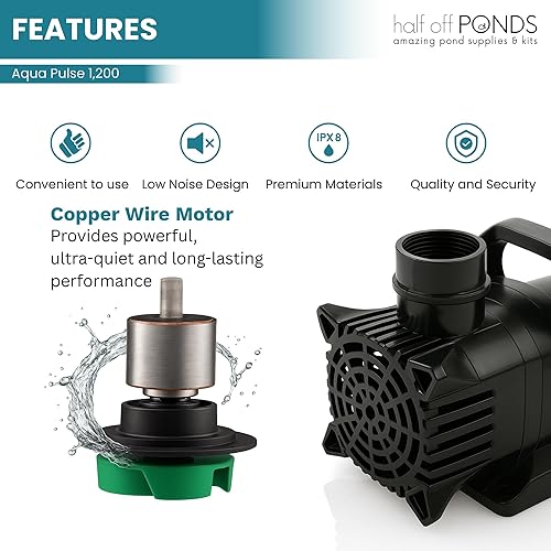 Vista 3 de HALF OFF PONDS Aqua Pulse Series - Bombas sumergibles de tracción híbrida de 550 gal/hr a 12,500 gal/hr Cable de 33 pies