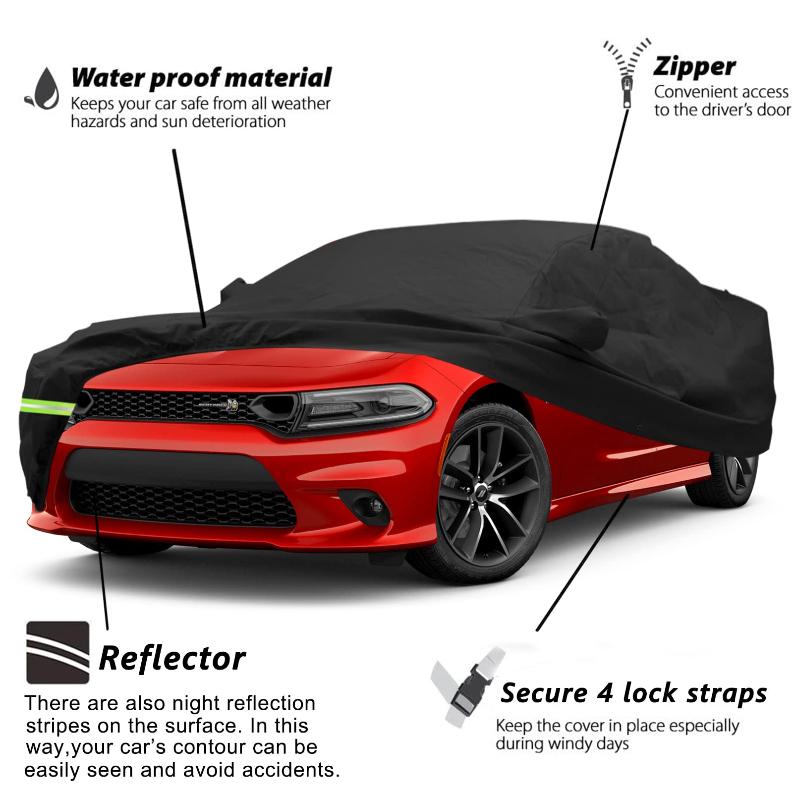 YIXIN Waterproof Car Cover for 2006-2026 Dodge Charger SE SXT R T Daytona SRT Hellcat Car Cover 190T — view 2