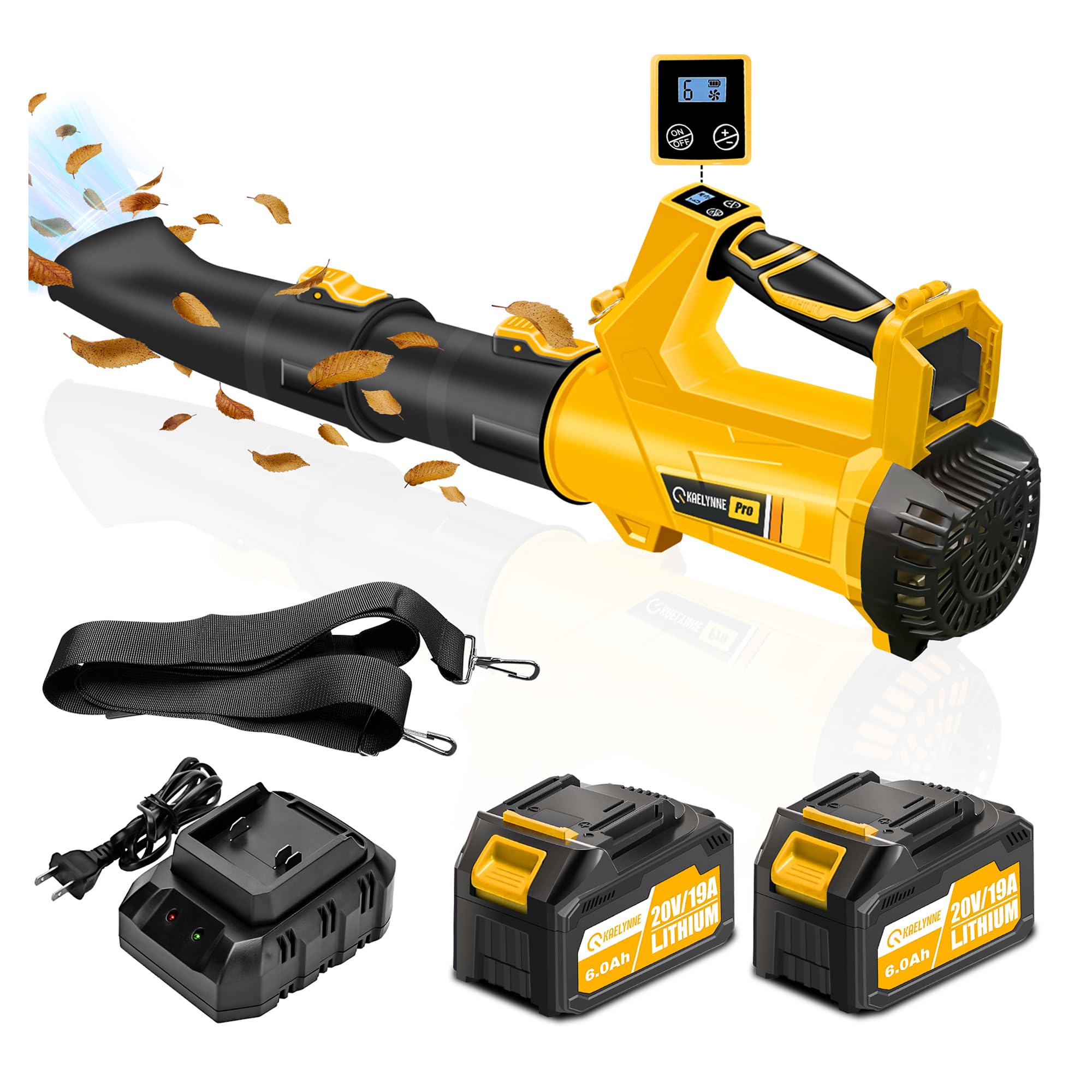 Leaf Blower Cordless Blowers for Lawn Care and 20V Electric Leaf Blower with 2 * 6.0Ah Battery Powered, Fast charger 540CFM/170MPH &amp; 6 Speed Mode Adjustment, Yellow