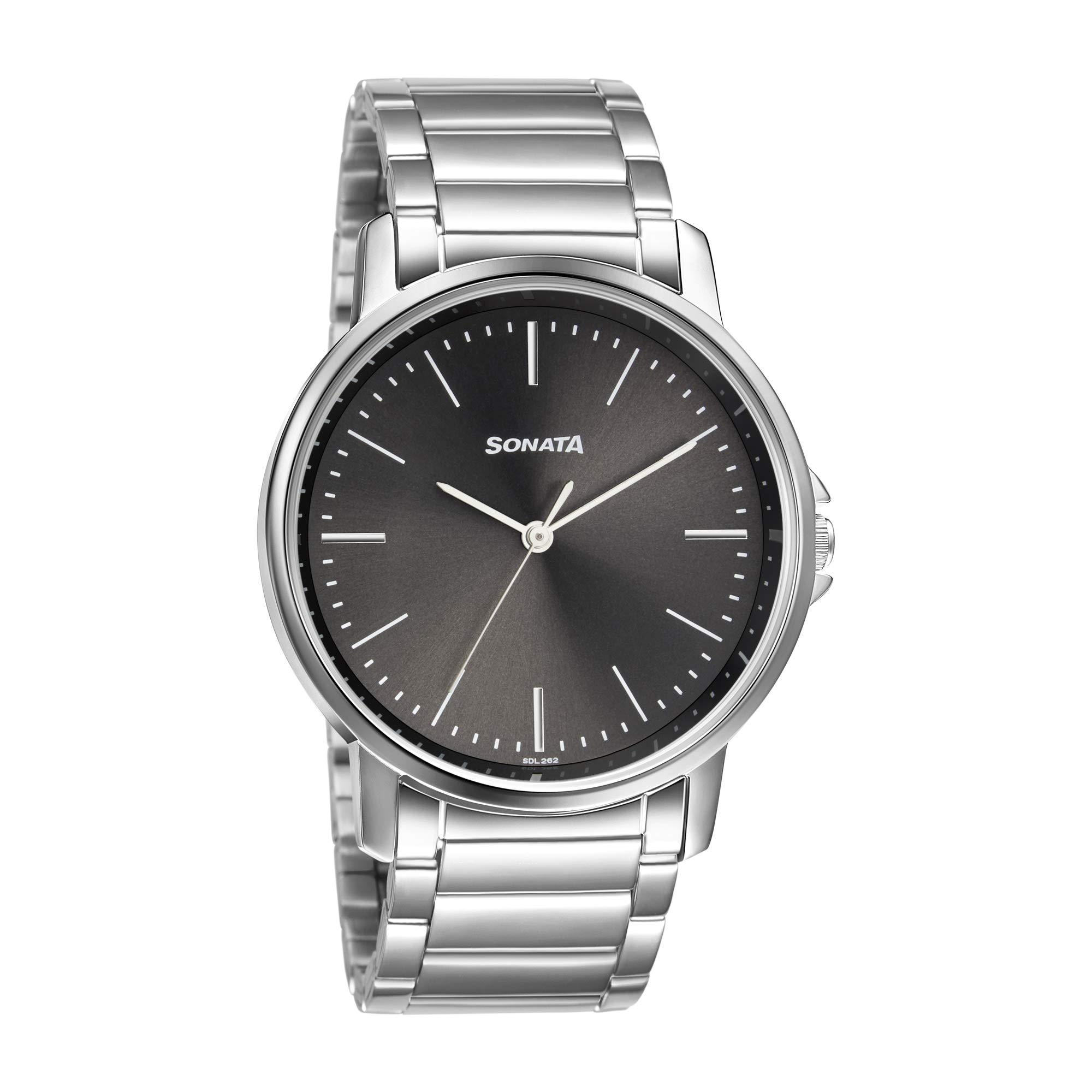 SonataEssentials Quartz Analog Black Dial Silver Stainless Steel Strap Watch for Men - NS77083SM05W
