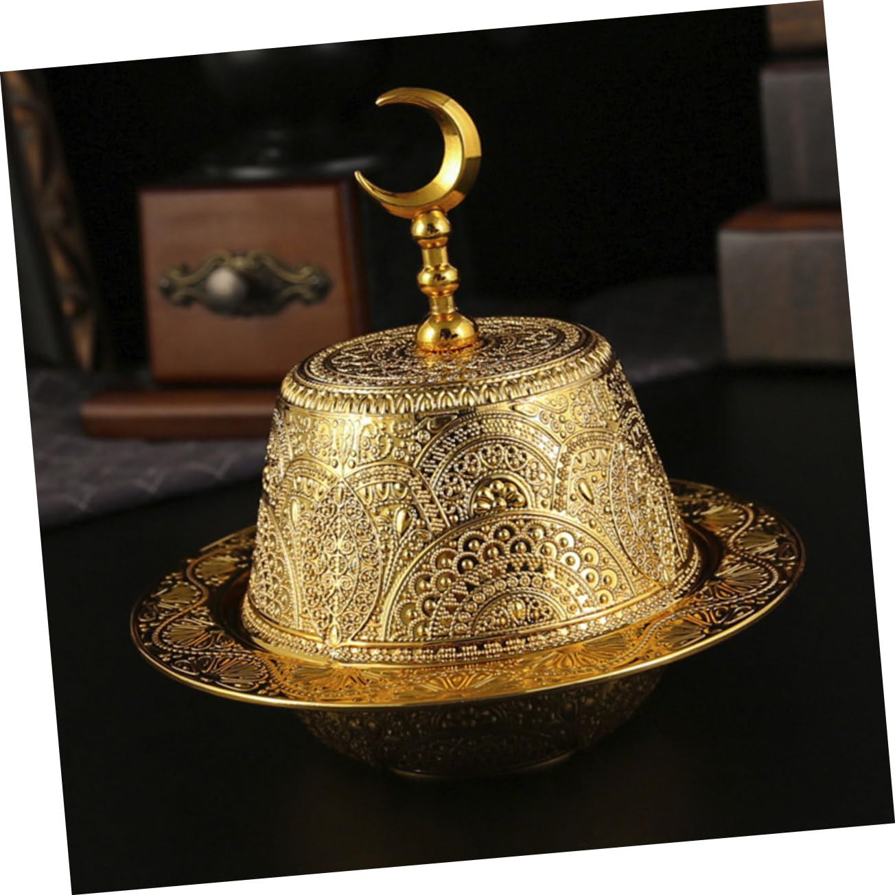 Luxshiny Tazón De Dulces Metálico Tapa Plato De Servir Para Snacks y Postres Estilo Arabe Para Fiestas y Reuniones