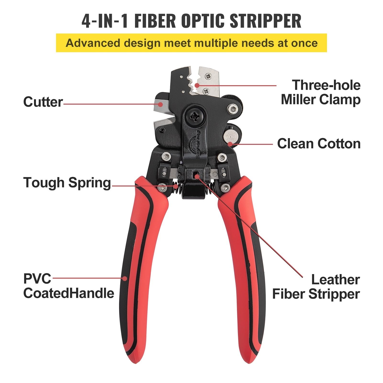 Dénudeur de fibres optiques 4in1 avec 3 trous coupe-fil pince mil-ler à dénuder outil réseaux FTTH professionnel Pour le bricolage