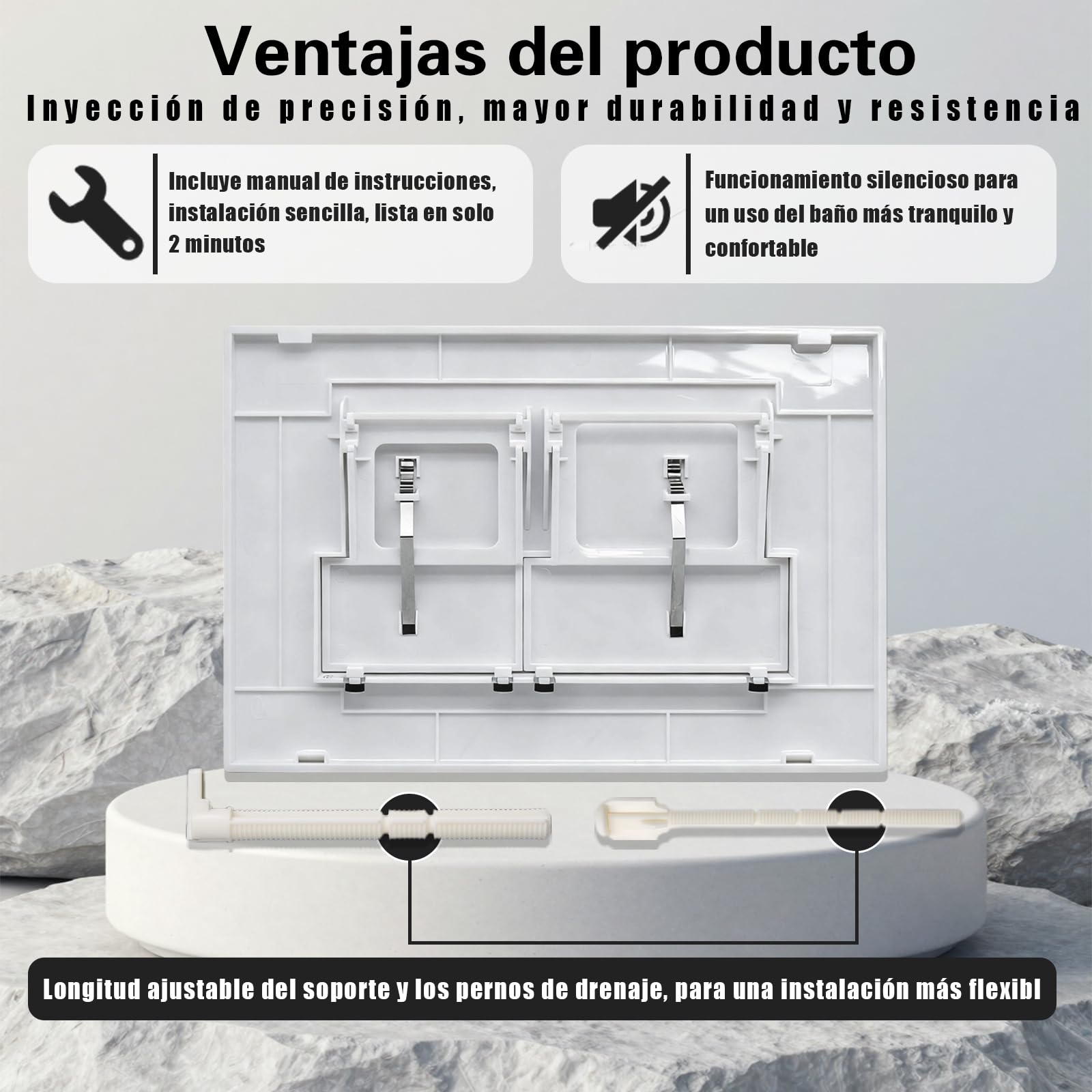 Empyreal Placa de Descarga WC de Reemplazo,Panel Frontal para Cisterna,con Varillas de Descarga y Marco de Instalación,Compatible con Geberit Sigma 01/20/30,UP300,UP320,Doble Descarga,245×164 mm