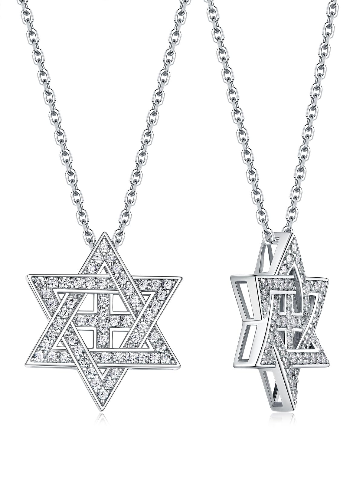 CYW Moissanite Jewish Star of David Pendant Necklace for Women, Really Authentic Solid 925 Sterling Silver, Israel Necklace