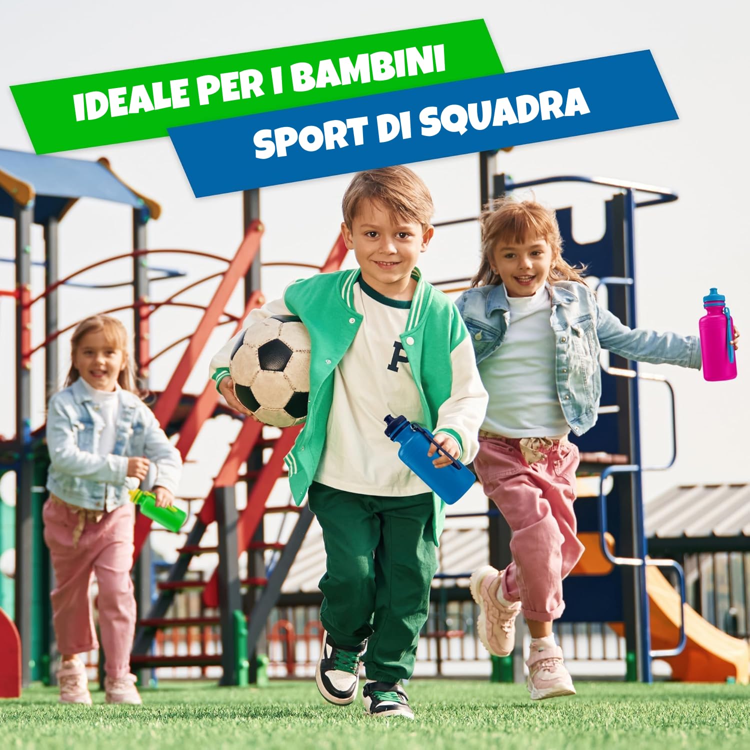 Bedwina Kids Bottiglie d'acqua, confezione da 12 – Bottiglie da 532,3 ml senza BPA con tappo sportivo e manico per la scuola e le attività