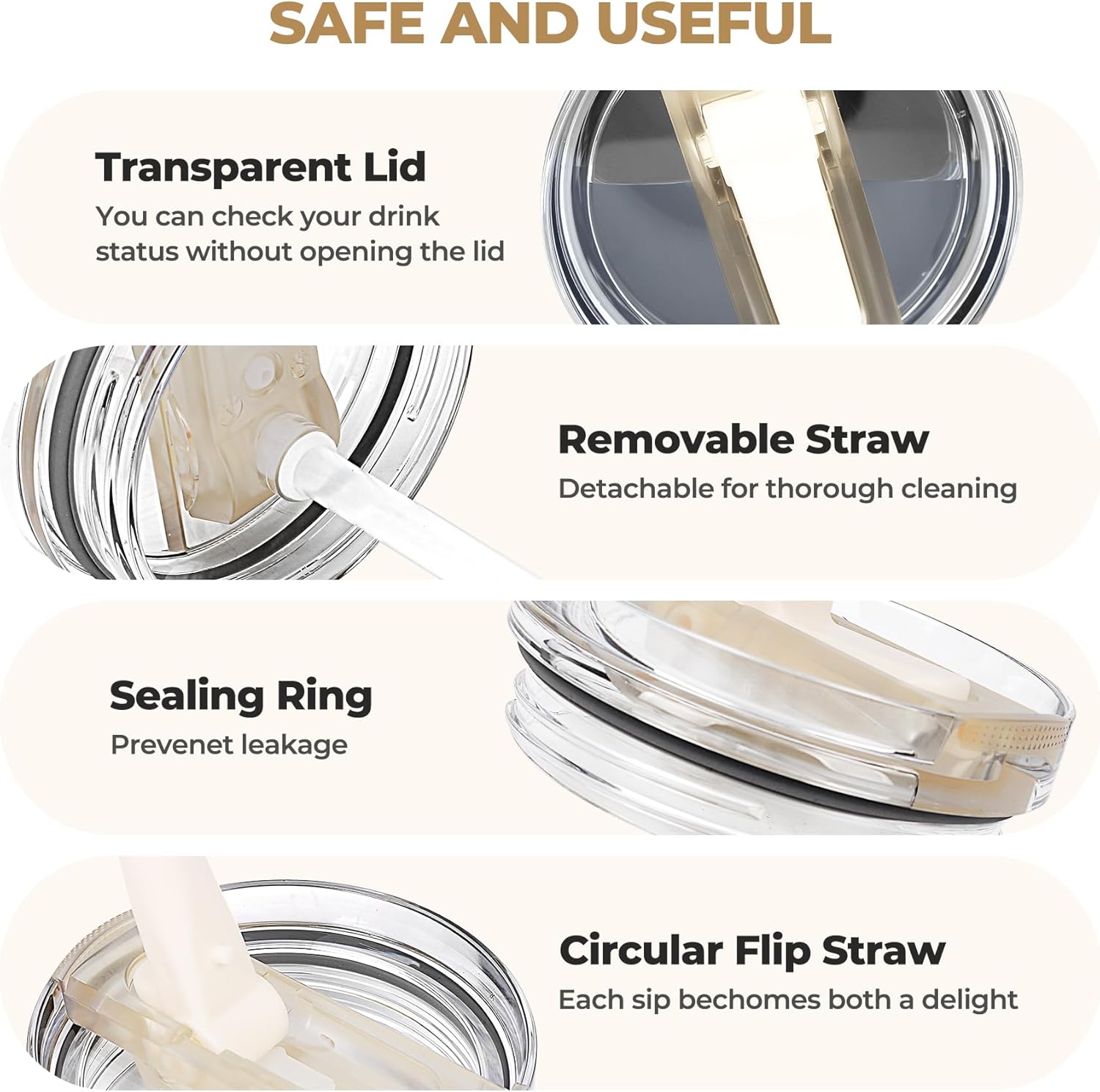 2 Pack 40oz Stanley Cup Lid Replacement - Leakproof Flip Straw Lid & Accessories Kit With 2 Lids, 2 Straws, Straw Brush, Cleaning Pry Tool for Stanley Quencher Tumbler 40oz - Image 4