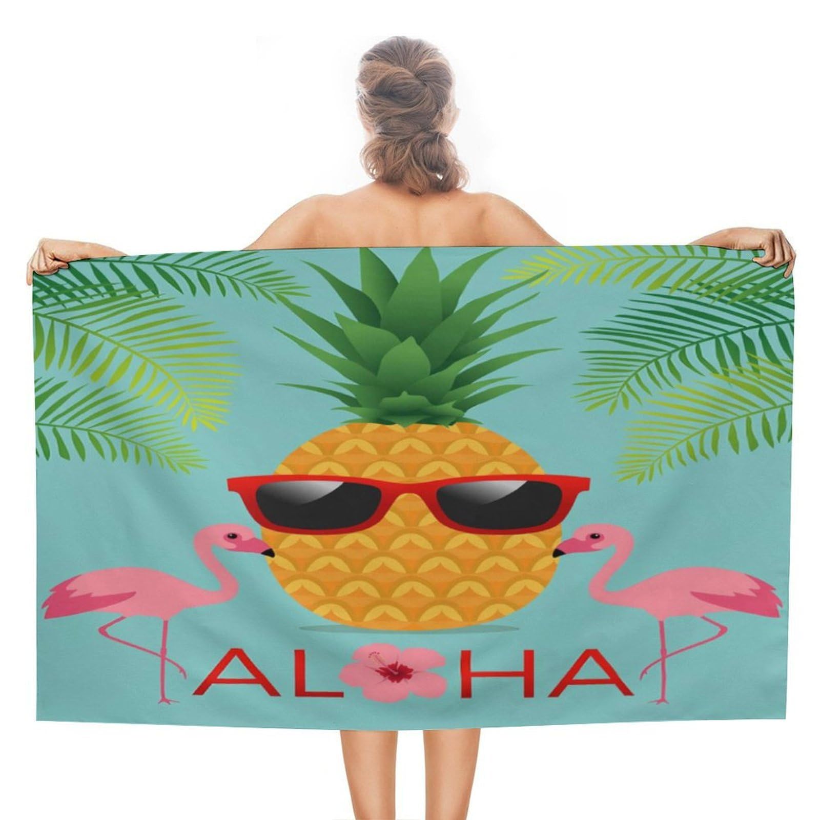 Nclqvjxzkhw Women's Style Aloha Pineapple And Flamingo Beach Towel For Adults Lightweight Bath Towels Swim Travel Gym Sports 130×80Cm