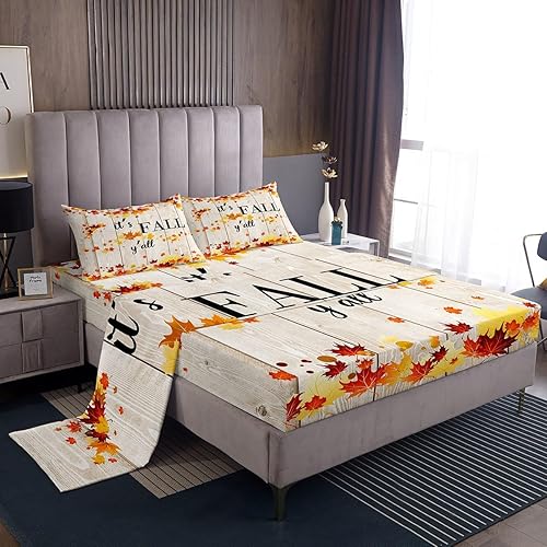 Juego de sábanas de hojas de arce otoñal, tamaño Queen, otoño, naturaleza, botánica, rústica, casa de campo, juego de ropa de cama de otoño para