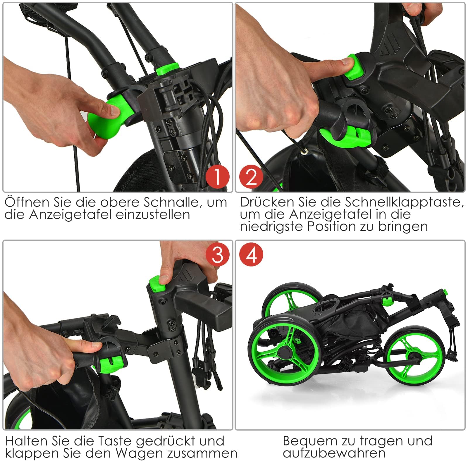 GOPLUS Golf Trolley, Golftrolley 3 Rad mit Verstellbarer Griff, Fußbremse, Golfwagen klappbar mit Schirm- und Getränkehalter & wasserdichter Tasche, Golfcaddy Golf Push Cart