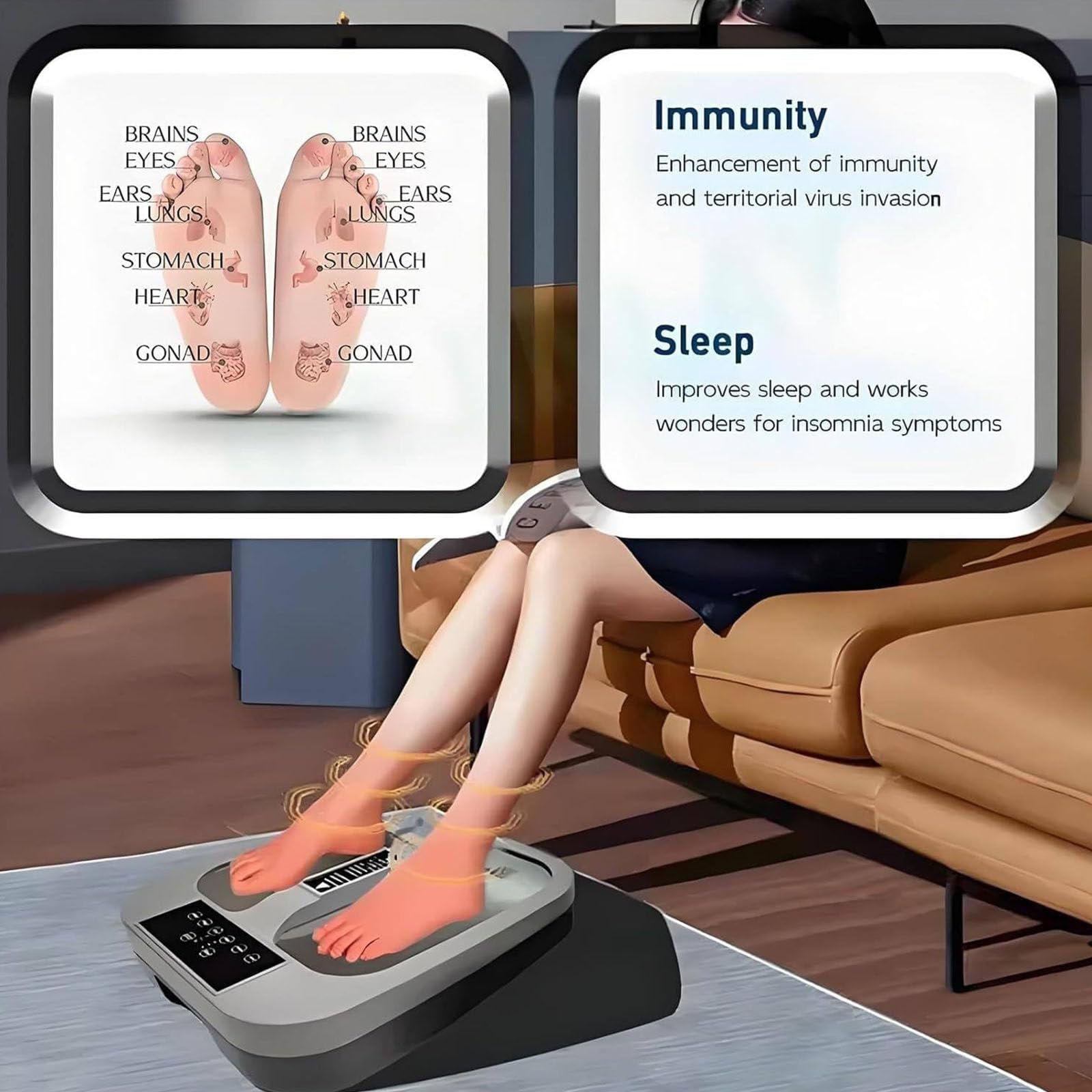 Tapis de Massage des Pieds à Télécommande Térahertz,300W de Chaleur et Vibrations, Perfect pour Soulager la Fasciite Plantaire, Améliorer la Circulation et Détendre Les Muscles