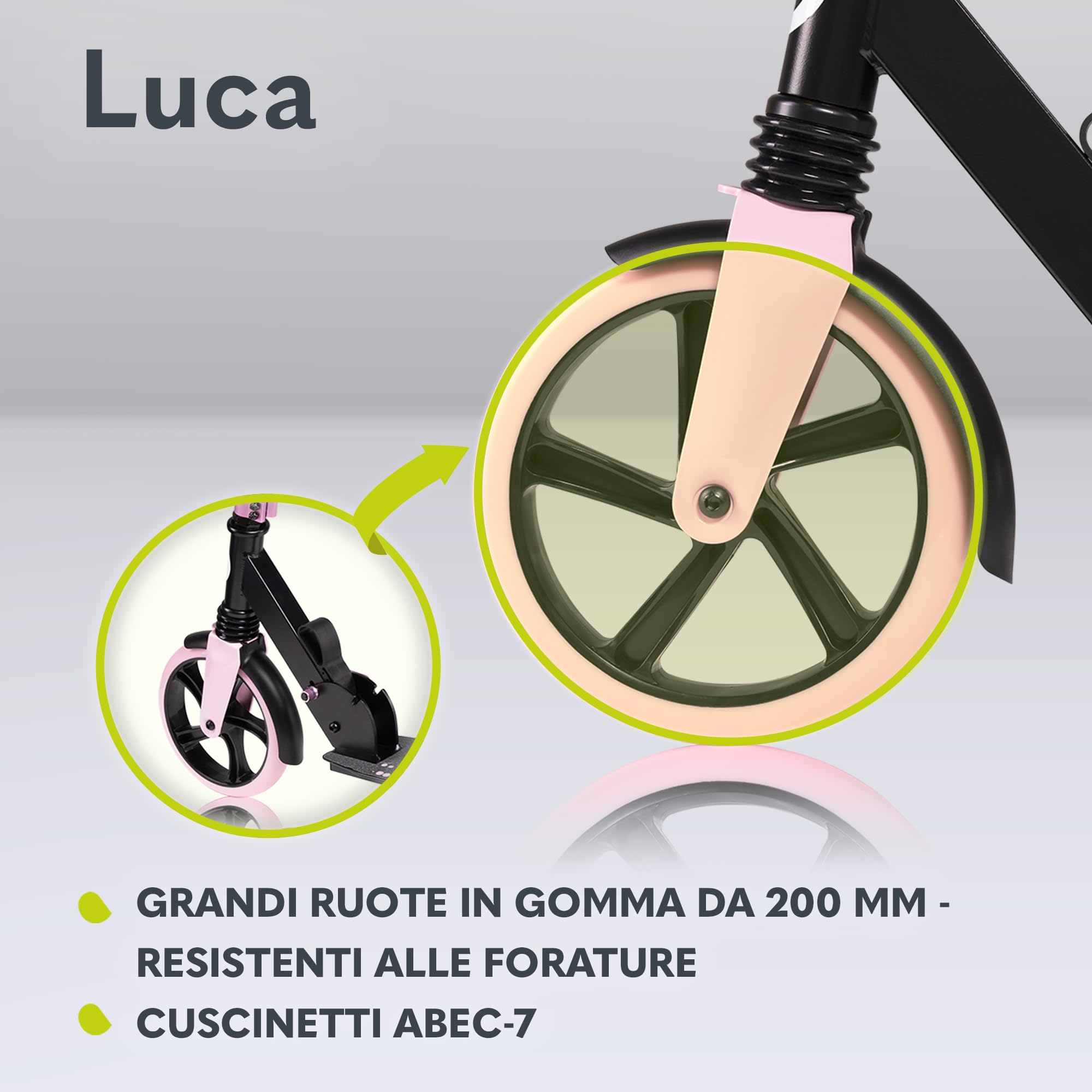 Lionelo LUCA Monopattino pieghevole per Bambini e Adulti, Regolabile e leggero, Costruzione solida, Ruote Ammortizzatori ShockResist, Freno posteriore, Cinghia di trasporto