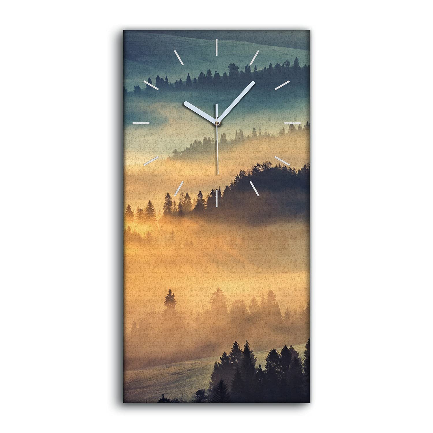 Horloge sur toile 30x60cm paysage de forêt brumeuse